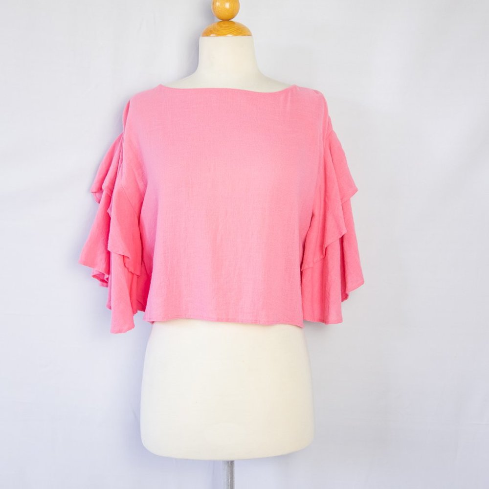 Flamingo Pink Anthropologie Ruffle Top